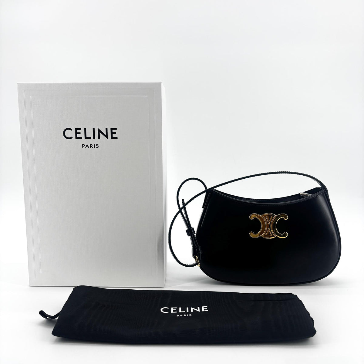 Celine Triomphe Tilly Smooth Calfskin Black Leather Handbag (Pre-Owned)