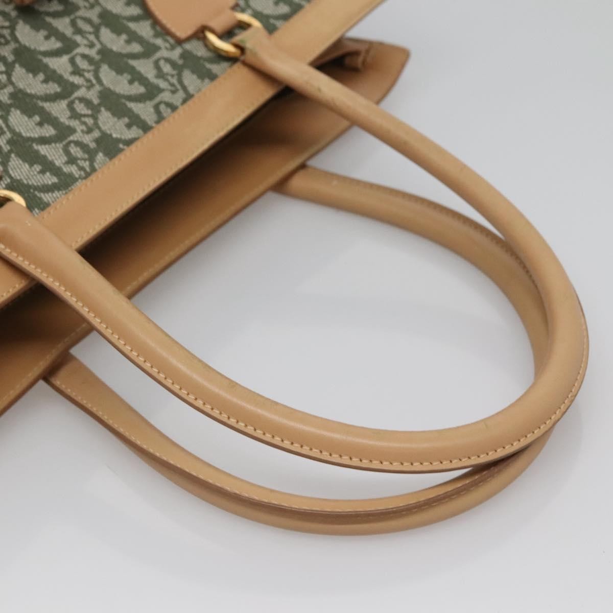 Christian Dior Vintage Trotter Double Pocket Tote Diorissimo Canvas Khaki Canvas Bag (Pre-Owned)