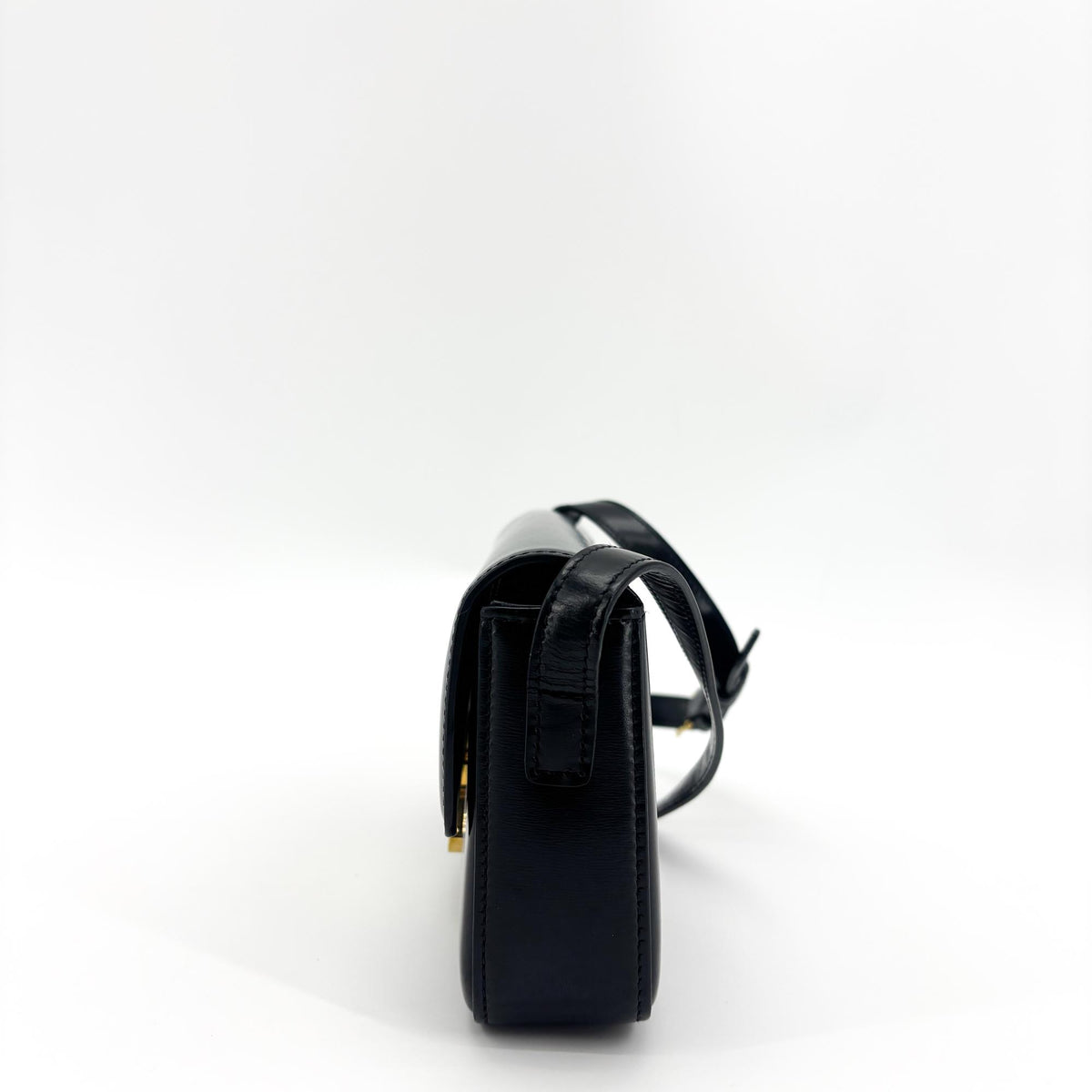 Celine Triomphe East-West Smooth Calfskin Black Leather Shoulder Bag Bag (Pre-Owned)