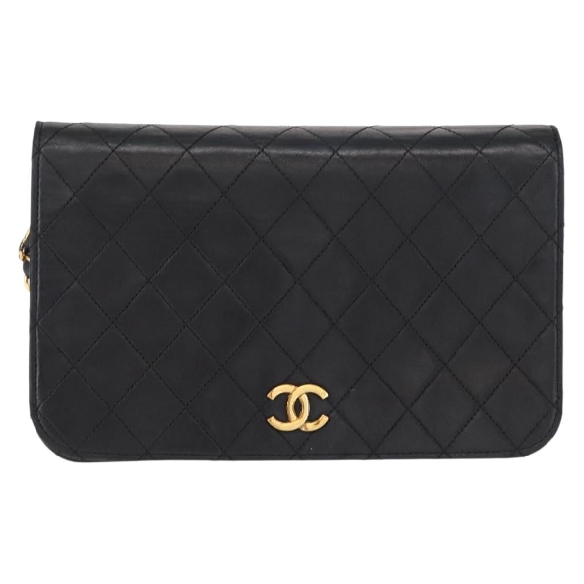 Chanel Vintage Full Flap Quilted Lambskin Black Leather Shoulder Bag Bag (Pre-Owned)