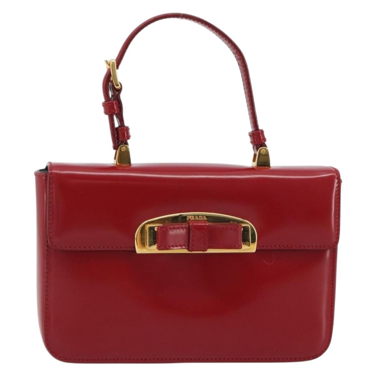 Prada Bow Top Handle Leather Red Leather Handbag (Pre-Owned)