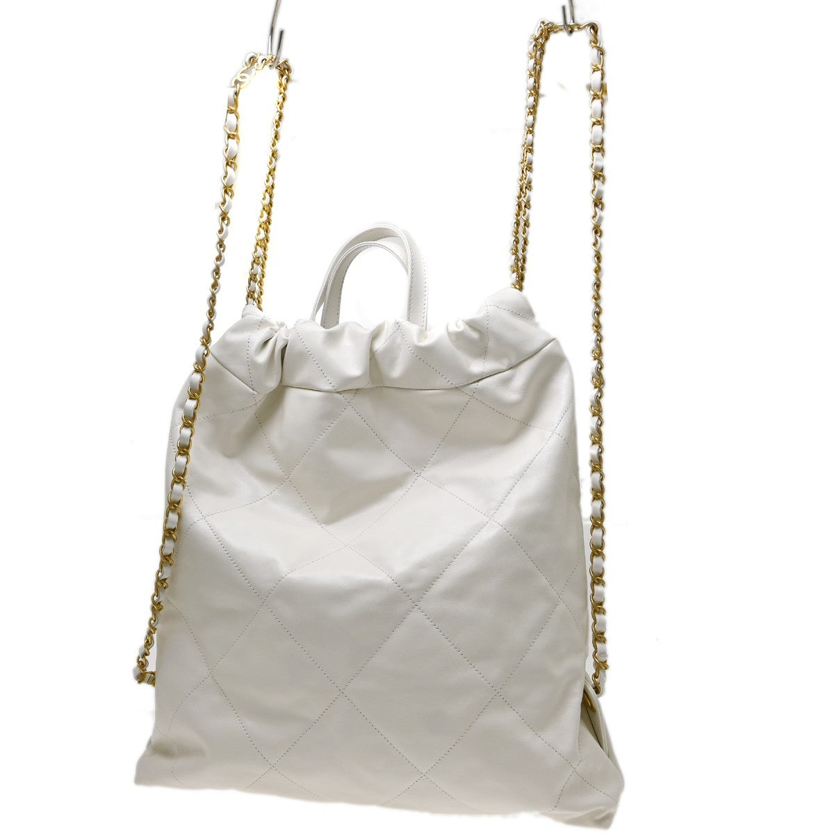 Chanel 22 Chain Quilted Calfskin White Leather Backpack Bag (Pre-Owned)