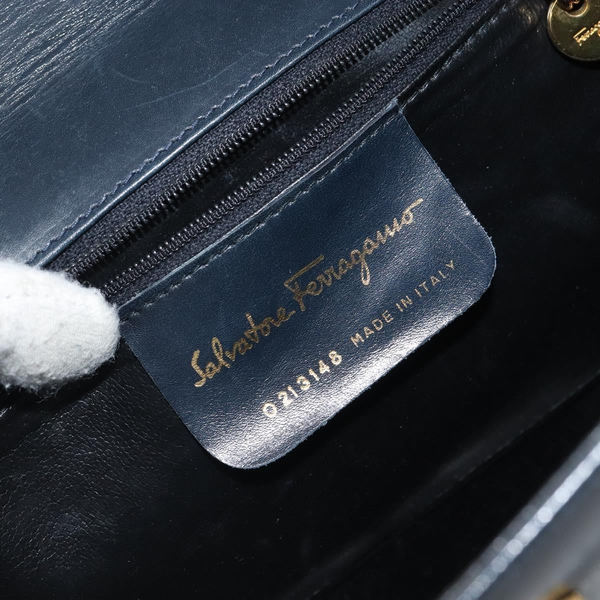 Salvatore Ferragamo Gancini Leather Navy Leather Shoulder Bag Bag (Pre-Owned)
