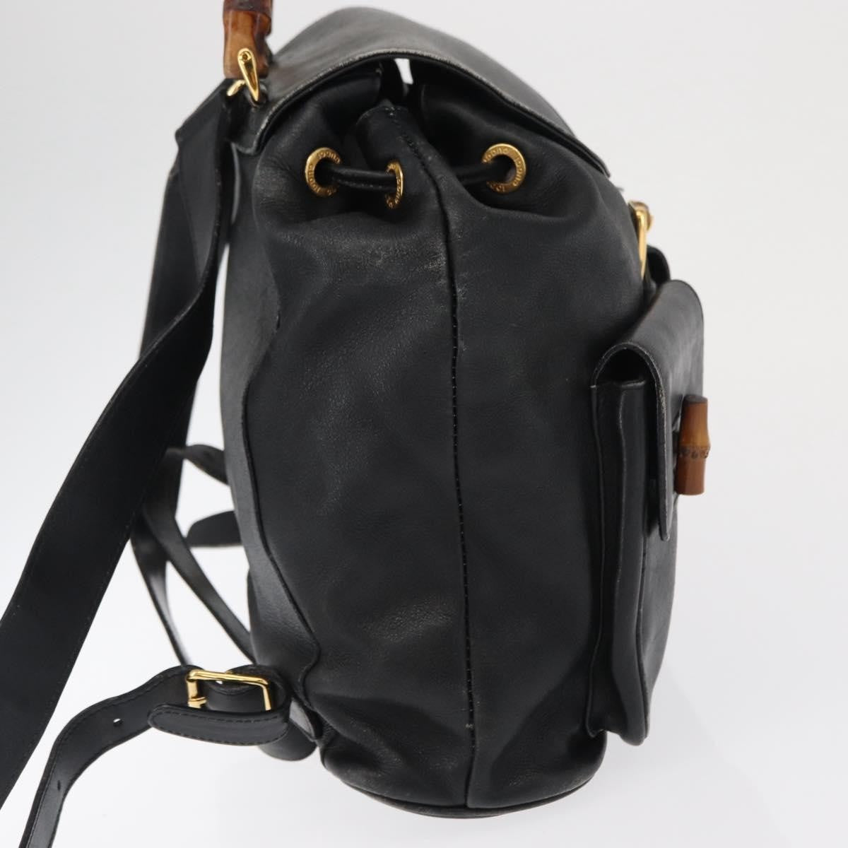 Gucci Vintage Bamboo Leather Black Leather Backpack Bag (Pre-Owned)