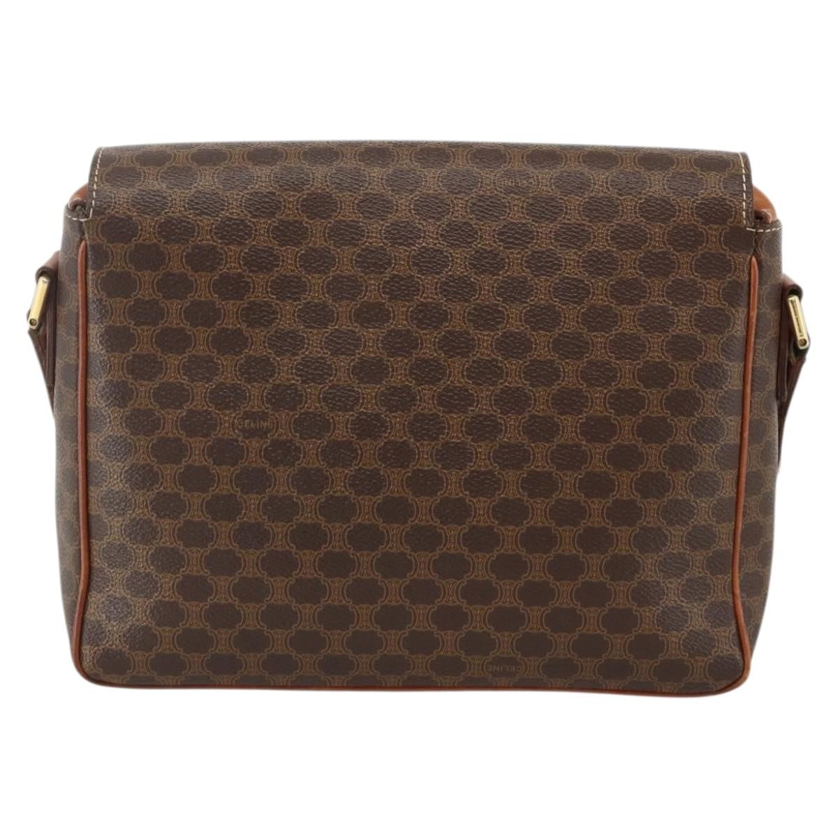 Celine Vintage Macadam Circle Logo Canvas And Leather Brown Canvas Shoulder Bag Bag (Pre-Owned)