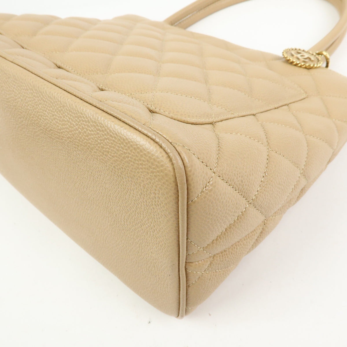 Chanel Medallion Quilted Lambskin Beige Calfskin Tote Bag Bag (Pre-Owned)