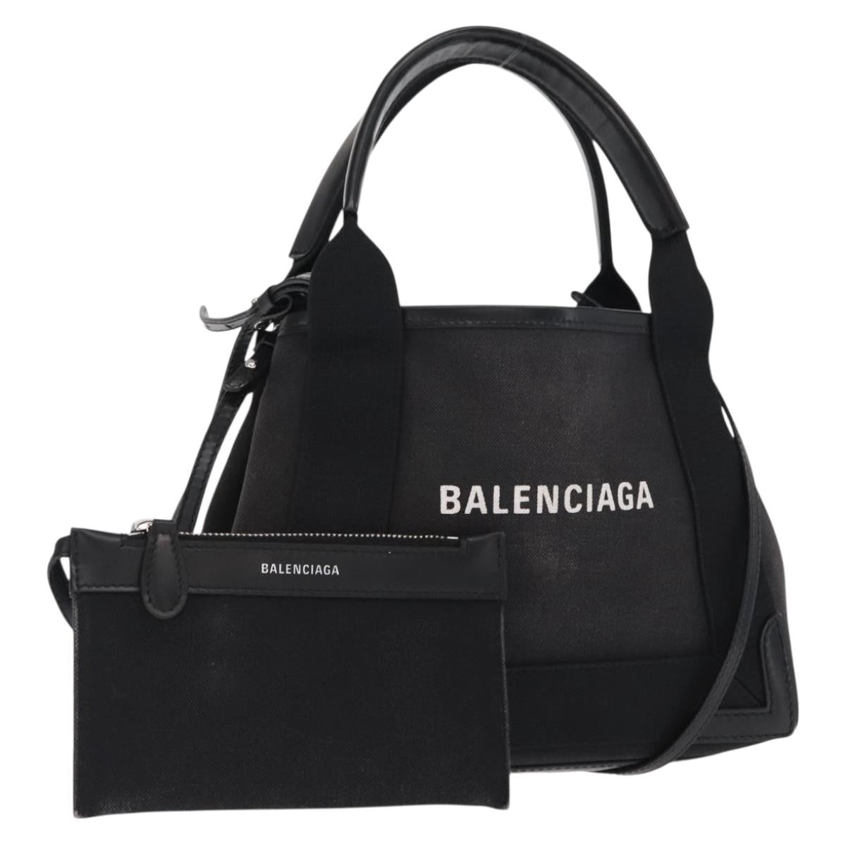 Balenciaga Navy Cabas Canvas With Leather Black Canvas Tote Bag Bag (Pre-Owned)