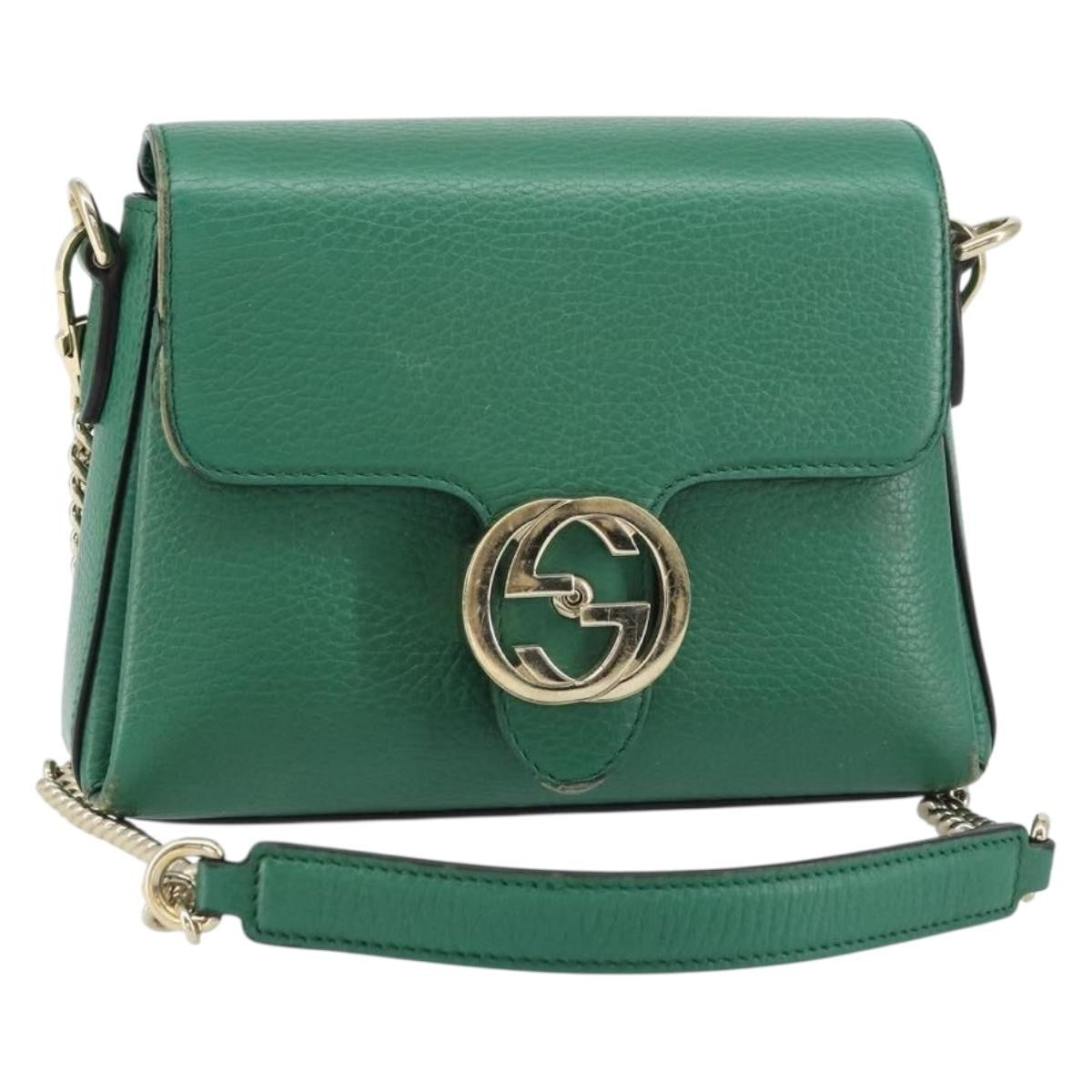 Gucci Interlocking Chain Leather Green Leather Shoulder Bag Bag (Pre-Owned)