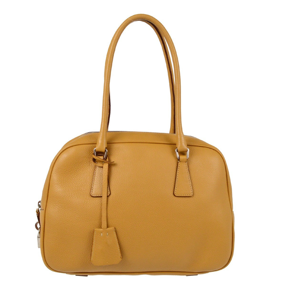 Prada Bauletto Saffiano Leather Beige Leather Handbag (Pre-Owned)