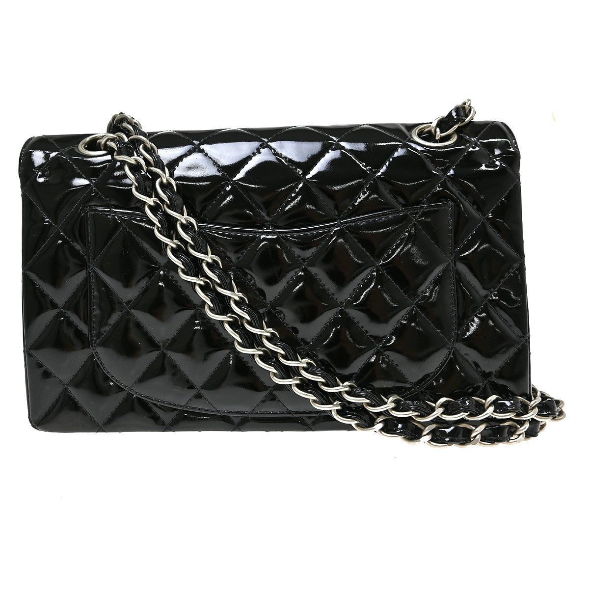 Chanel Timeless - Classic Double Flap Quilted Crinkled Patent Black Patent_Leather Shoulder Bag Bag (Pre-Owned)