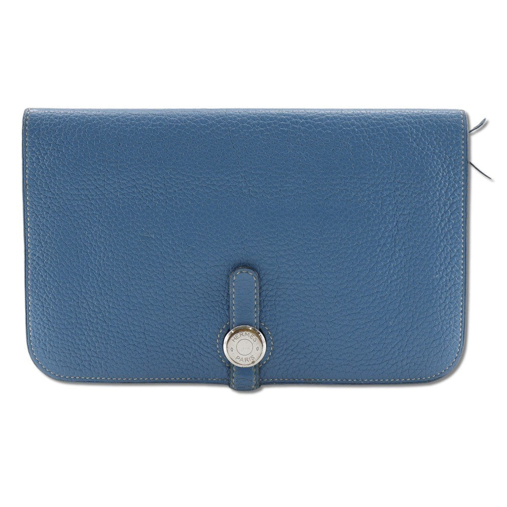 Hermes Dogon Duo Combined Leather Blue Leather Wallets Accessory (Pre-Owned)
