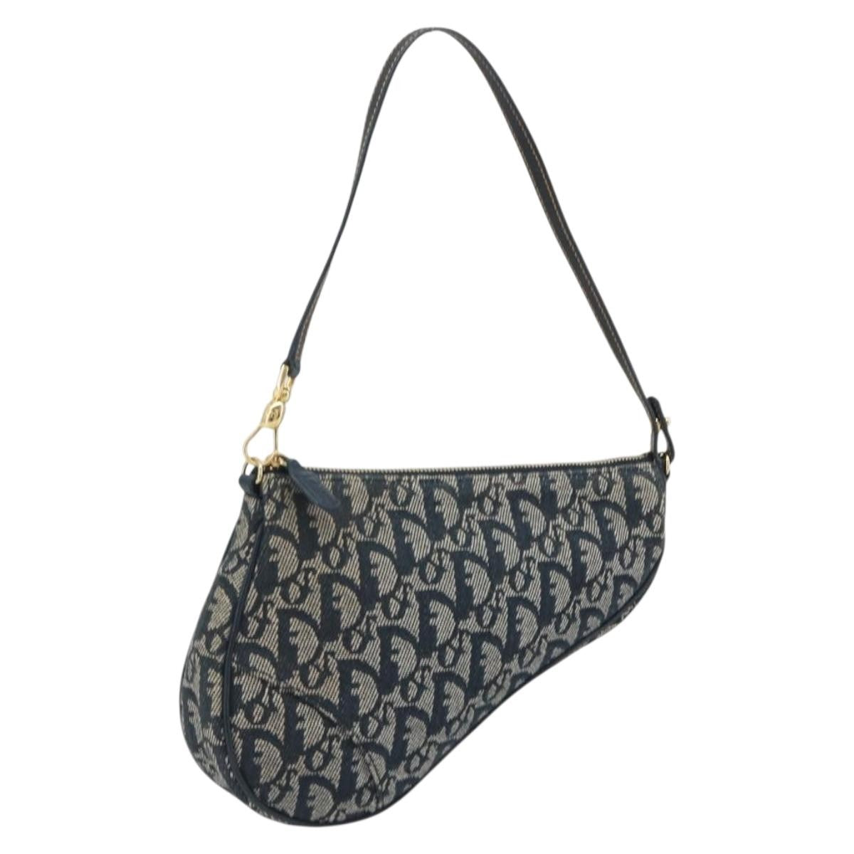 Christian Dior Vintage Saddle Diorissimo Canvas Navy Canvas Shoulder Bag Bag (Pre-Owned)