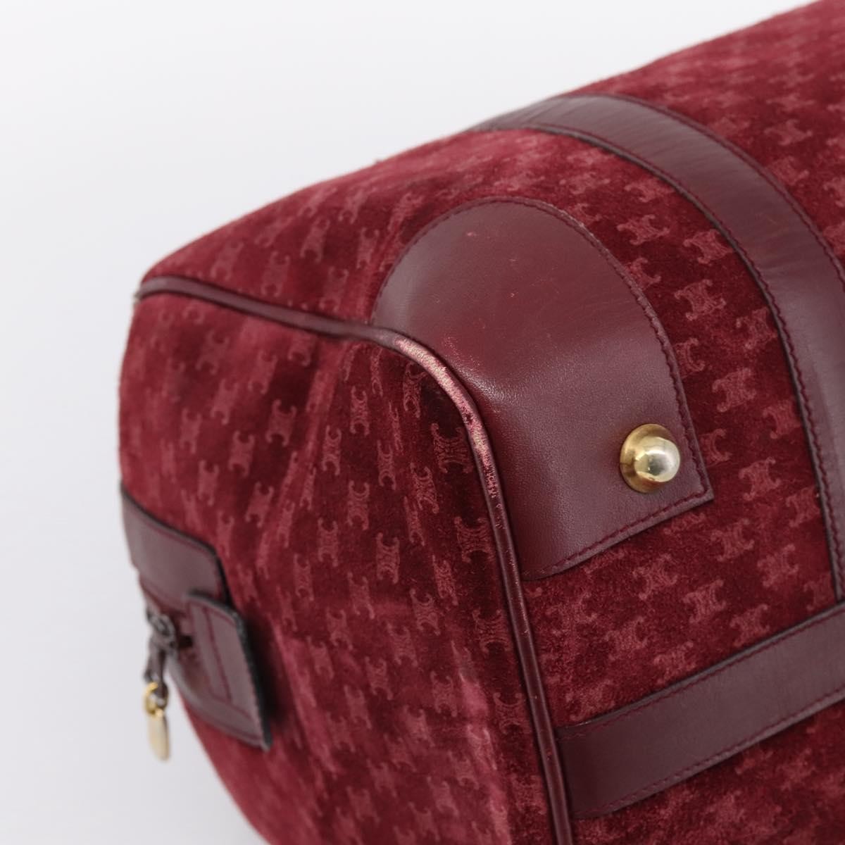 Celine Vintage Macadam Boston Velvet And Leather Burgundy Velvet Handbag (Pre-Owned)
