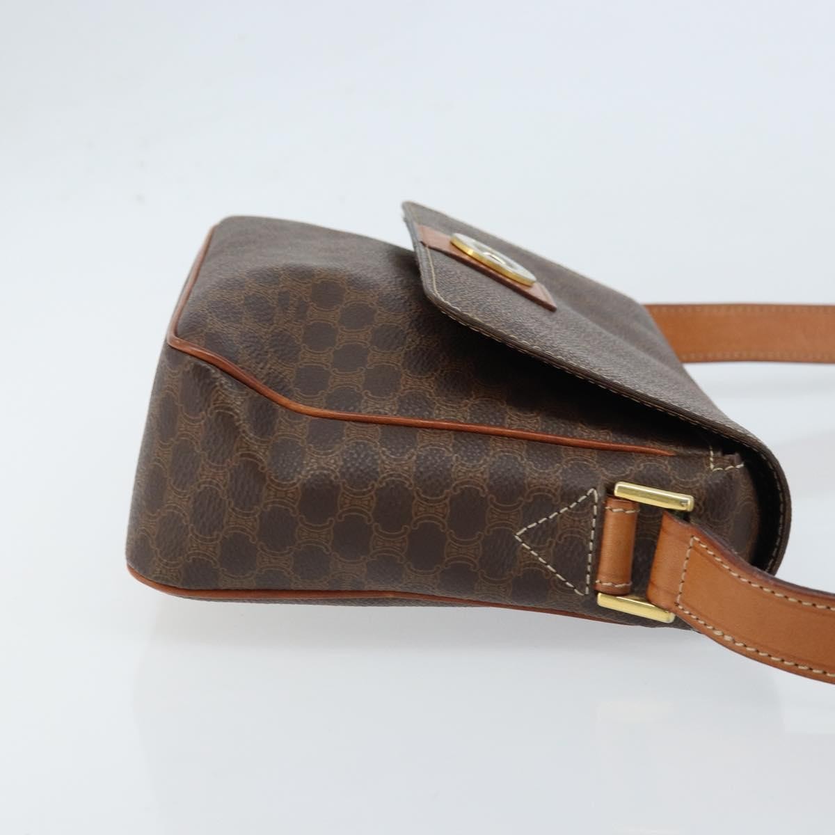 Celine Vintage Macadam Circle Logo Canvas And Leather Brown Canvas Shoulder Bag Bag (Pre-Owned)