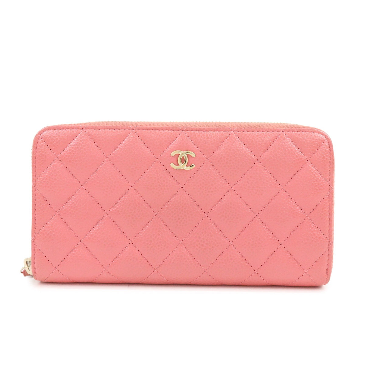 Chanel Zip Around Organizer Quilted Caviar Pink Leather Wallets Accessory (Pre-Owned)