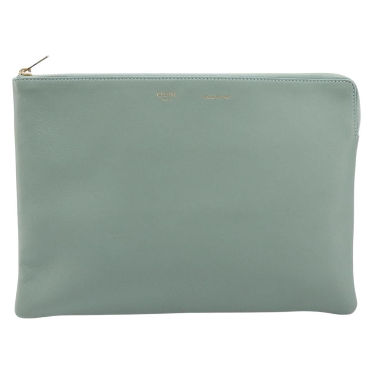 Celine Solo Leather Green Leather Clutche & Pouche Bag (Pre-Owned)