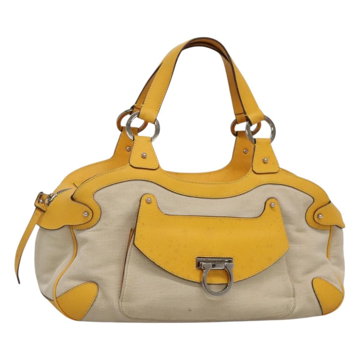 Salvatore Ferragamo Gancini Canvas And Leather Yellow Canvas Handbag (Pre-Owned)