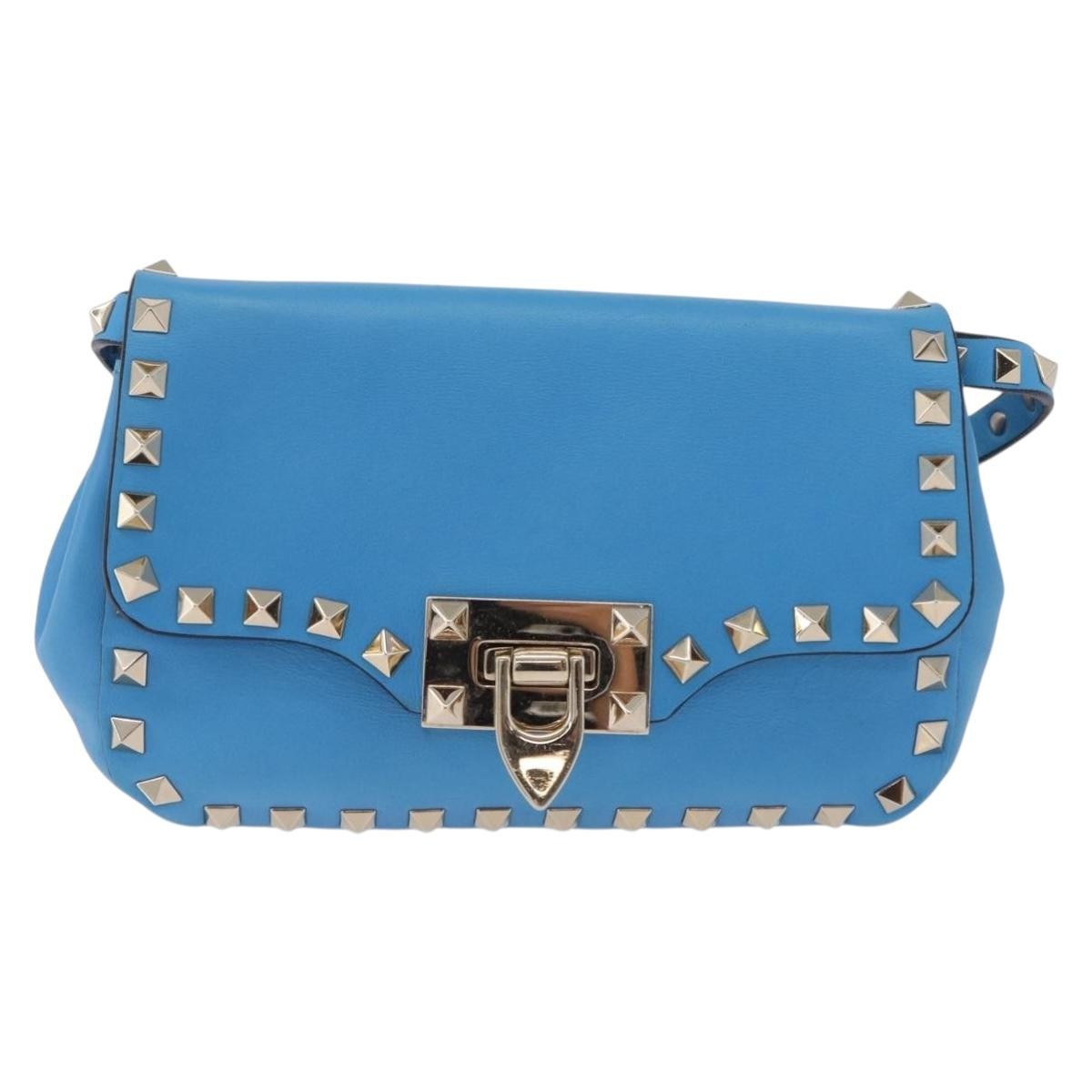 Valentino Garavani Rockstud Flip Lock Compartment Leather Blue Leather Shoulder Bag Bag (Pre-Owned)