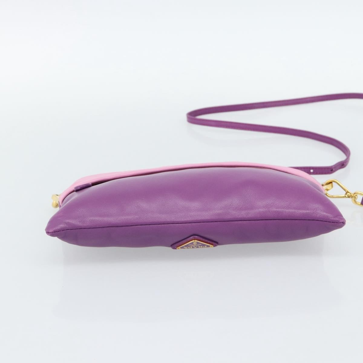 Prada Fold Over Chain Flap Soft Calf Purple Leather Handbag (Pre-Owned)