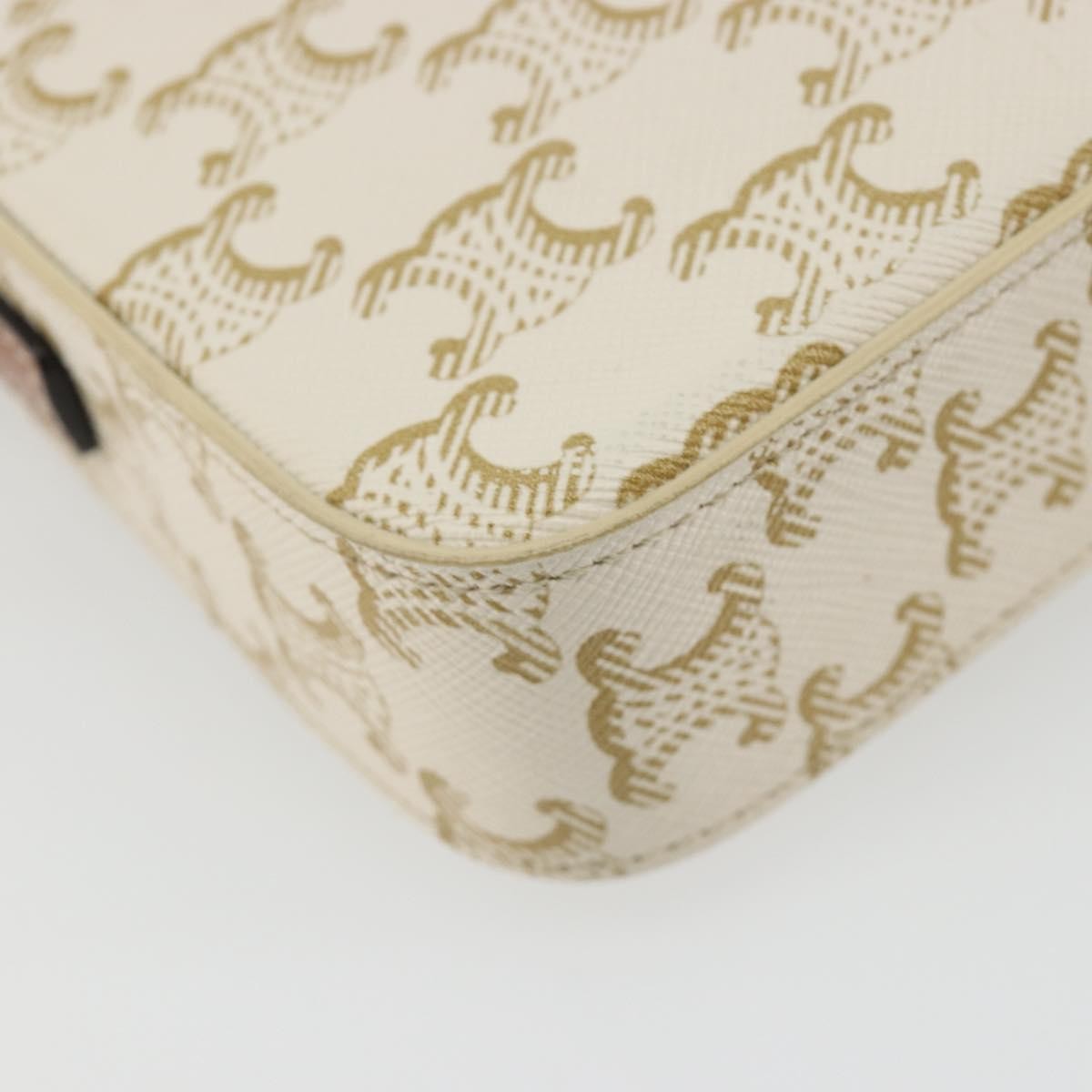 Celine Triomphe Strap Bag Monogram Canvas White Leather Handbag (Pre-Owned)