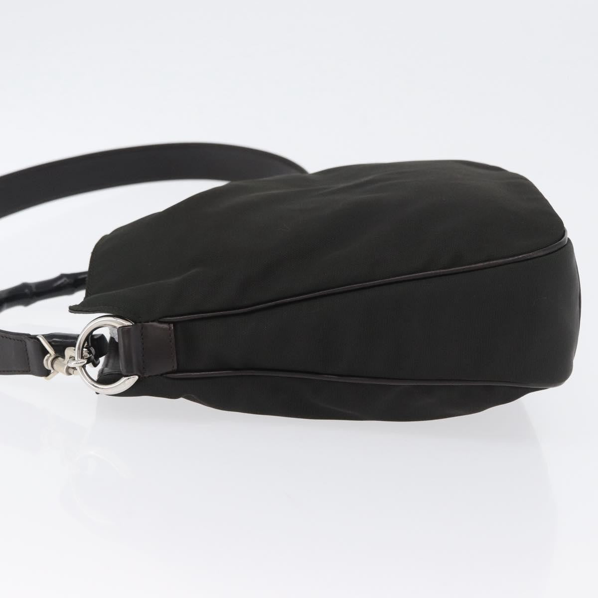 Gucci Vintage Bamboo Handle Nylon Black Nylon Handbag (Pre-Owned)