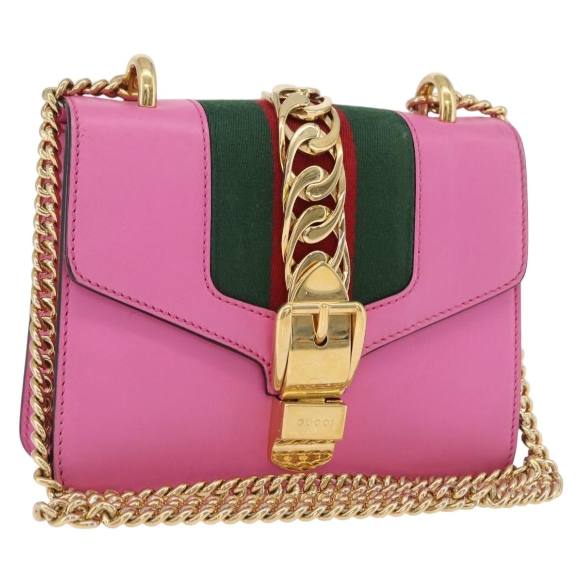 Gucci Sylvie Chain Leather Pink Leather Shoulder Bag Bag (Pre-Owned)