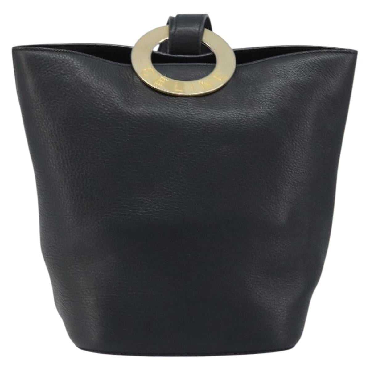 Celine Circle Logo Leather Black Leather Handbag (Pre-Owned)