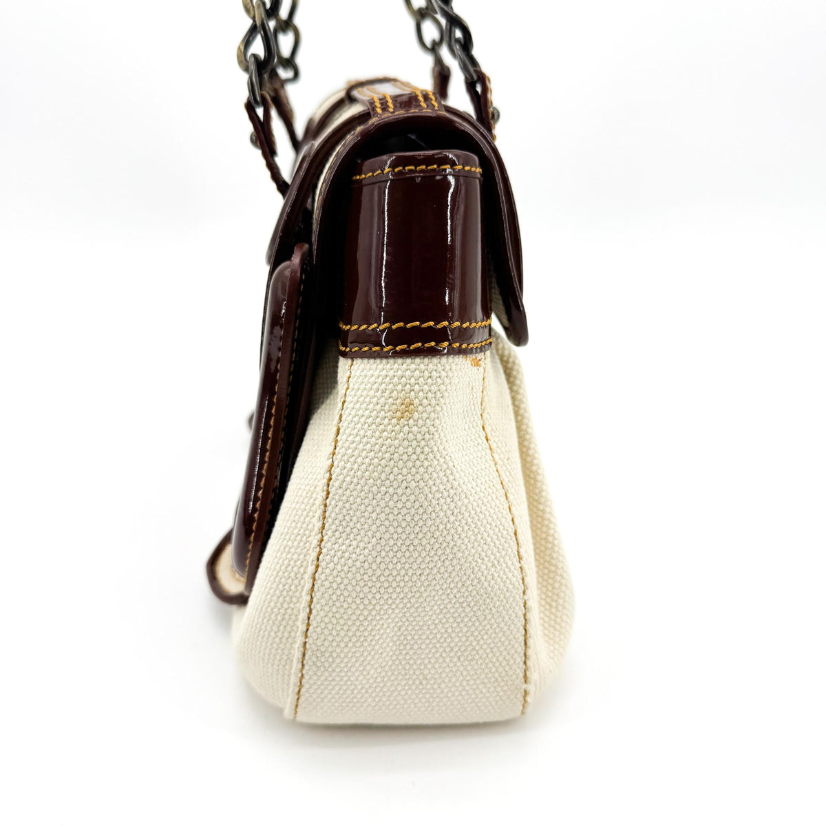 Fendi B. Bag Canvas With Patent Brown Canvas Handbag (Pre-Owned)