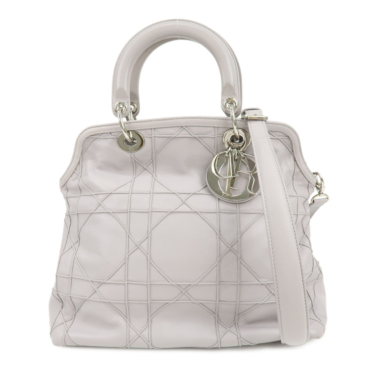 Christian Dior Granville Satchel Cannage Quilt Leather Purple Leather Handbag (Pre-Owned)