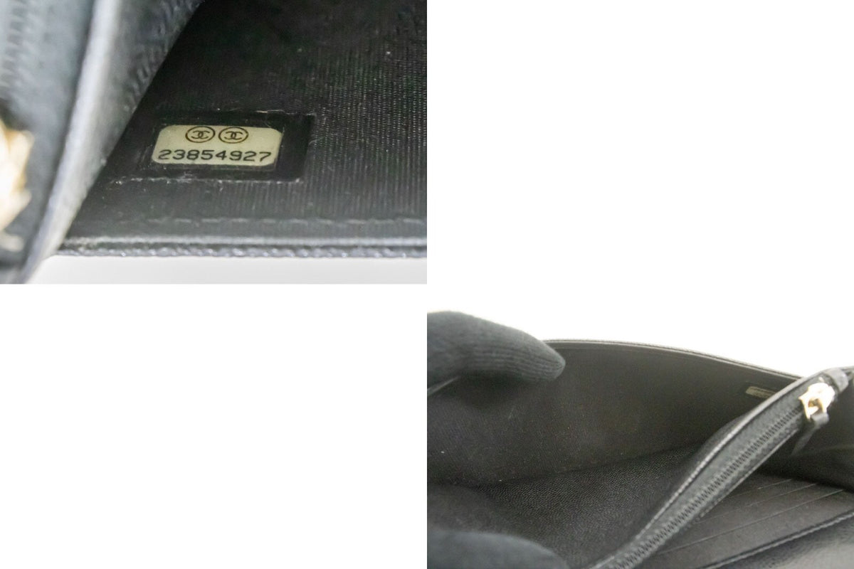 Chanel Boy Wallet On Chain Quilted Caviar Black Calfskin Wallets Accessory (Pre-Owned)