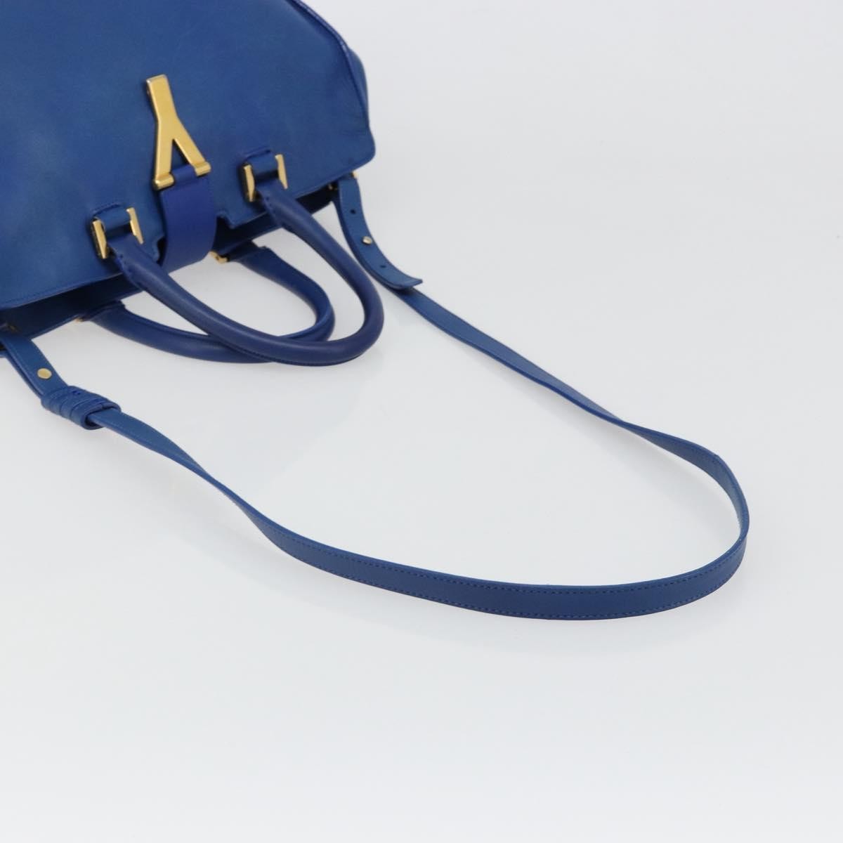 Saint Laurent Classic Y Cabas Leather Blue Leather Tote Bag Bag (Pre-Owned)