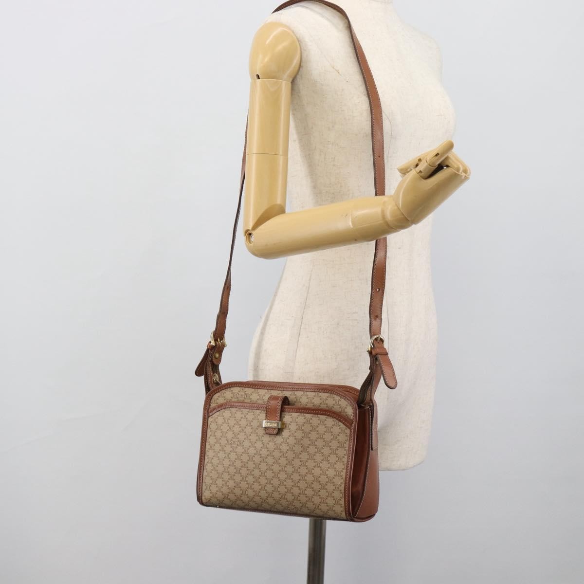 Celine Vintage Macadam Canvas And Leather Beige Canvas Shoulder Bag Bag (Pre-Owned)