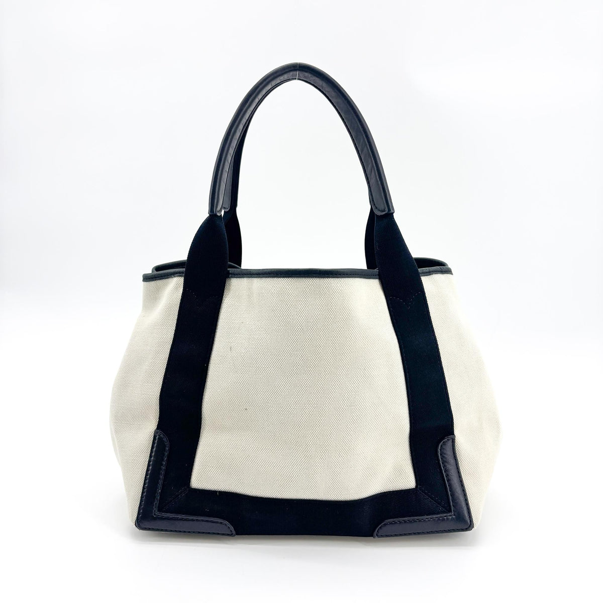 Balenciaga Navy Cabas Canvas With Leather Black Canvas Tote Bag Bag (Pre-Owned)