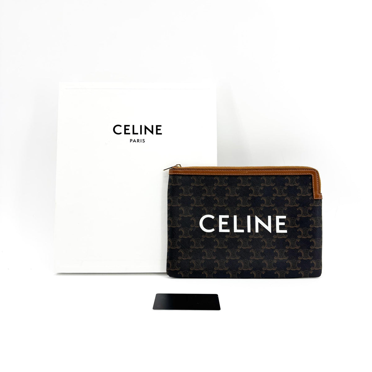 Celine Zip Triomphe Coated Canvas Black Canvas Clutche & Pouche Bag (Pre-Owned)