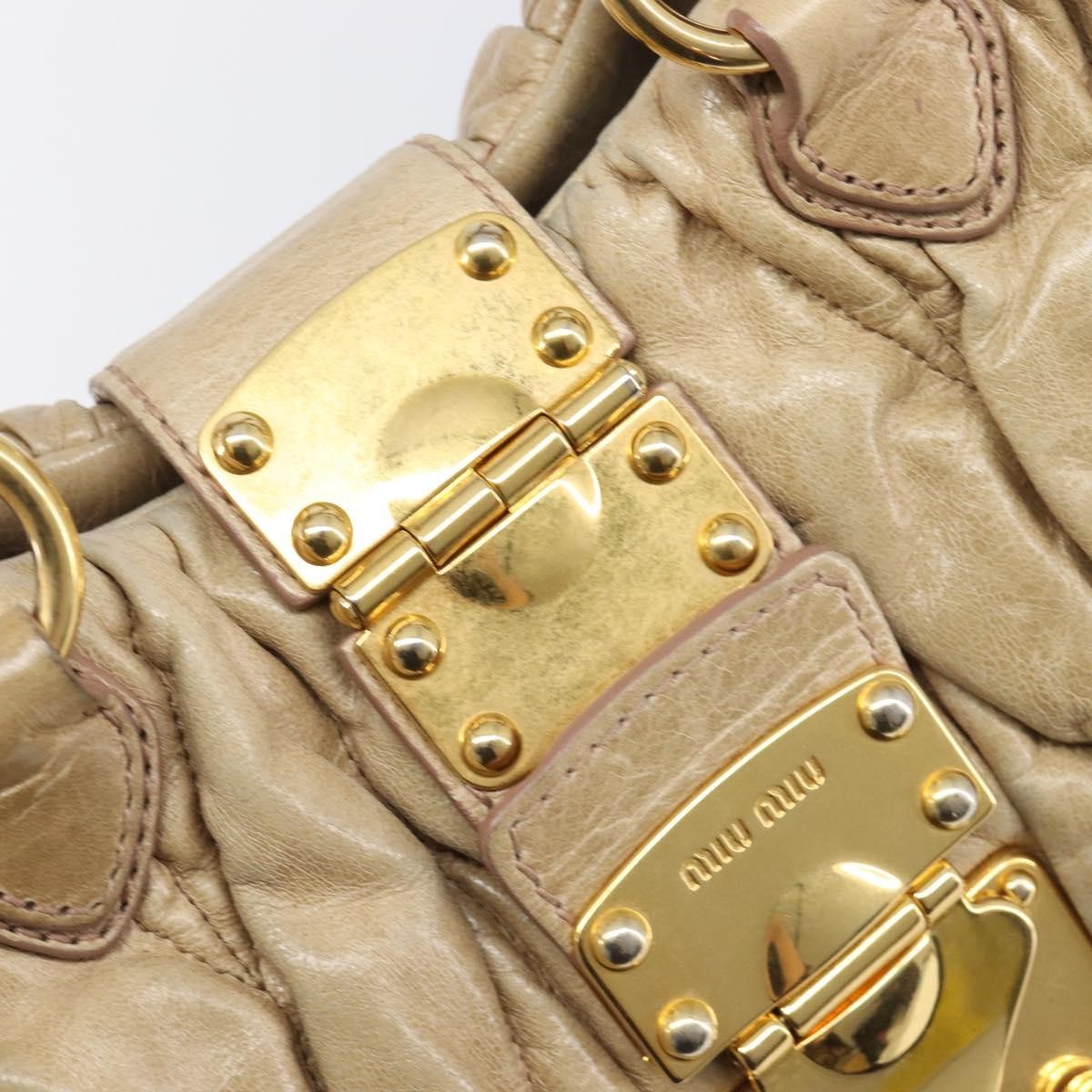 Miu Miu Coffer Convertible Satchel Matelasse Leather Beige Leather Handbag (Pre-Owned)