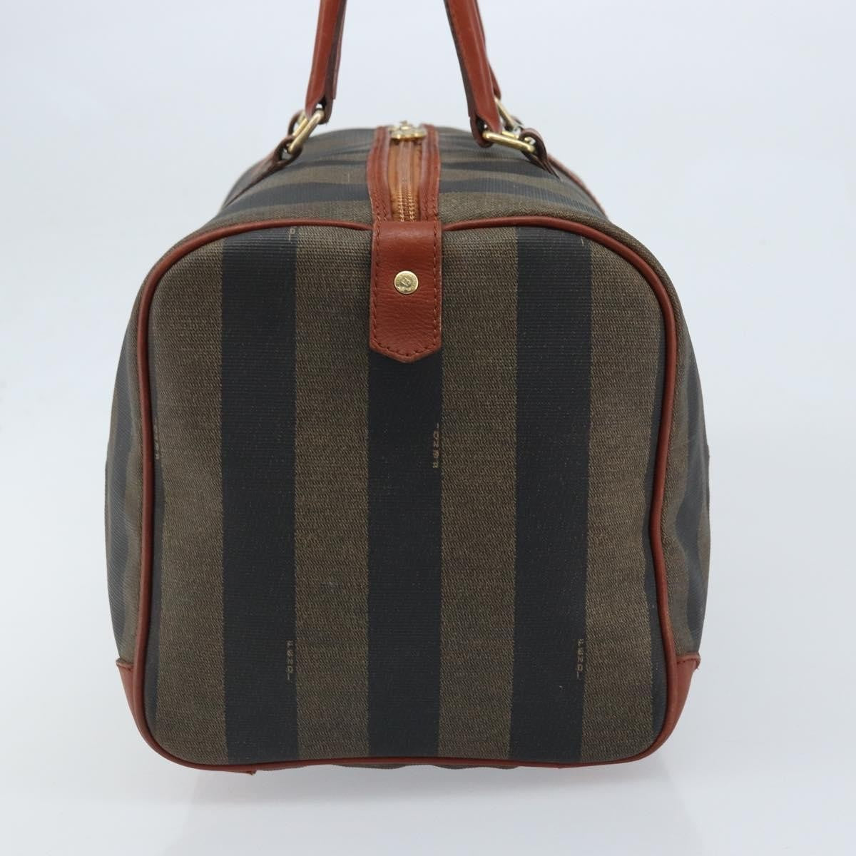 Fendi Vintage Pequin Boston Coated Canvas Brown Canvas Travel Bag Bag (Pre-Owned)