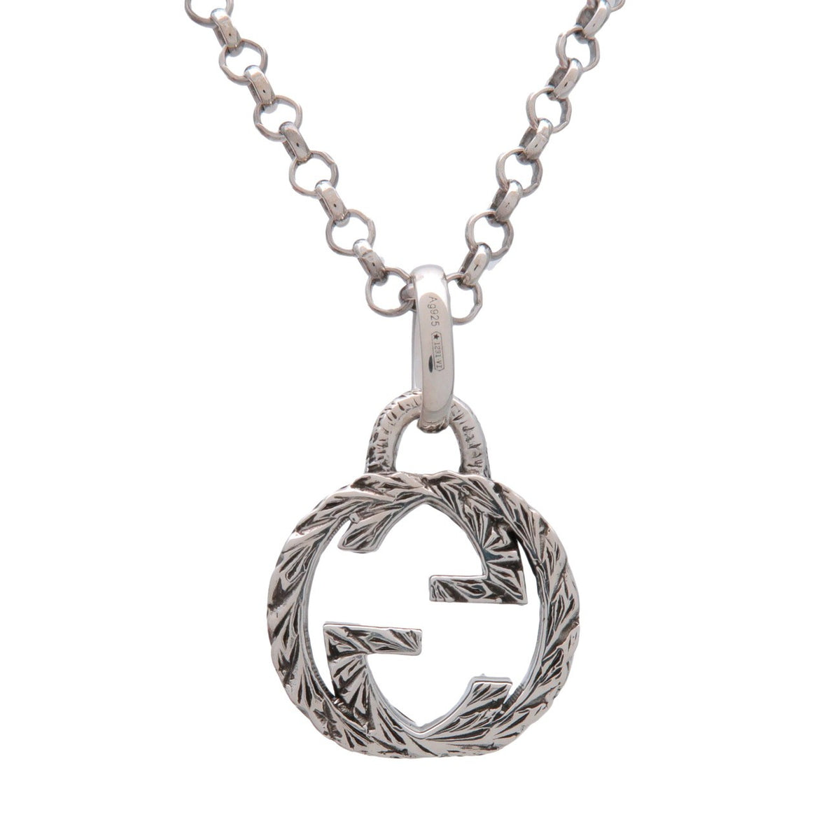 Gucci Engraved Interlocking G Chain Link Pendant Sterling Silver Silver Silver Necklace Jewelry (Pre-Owned)