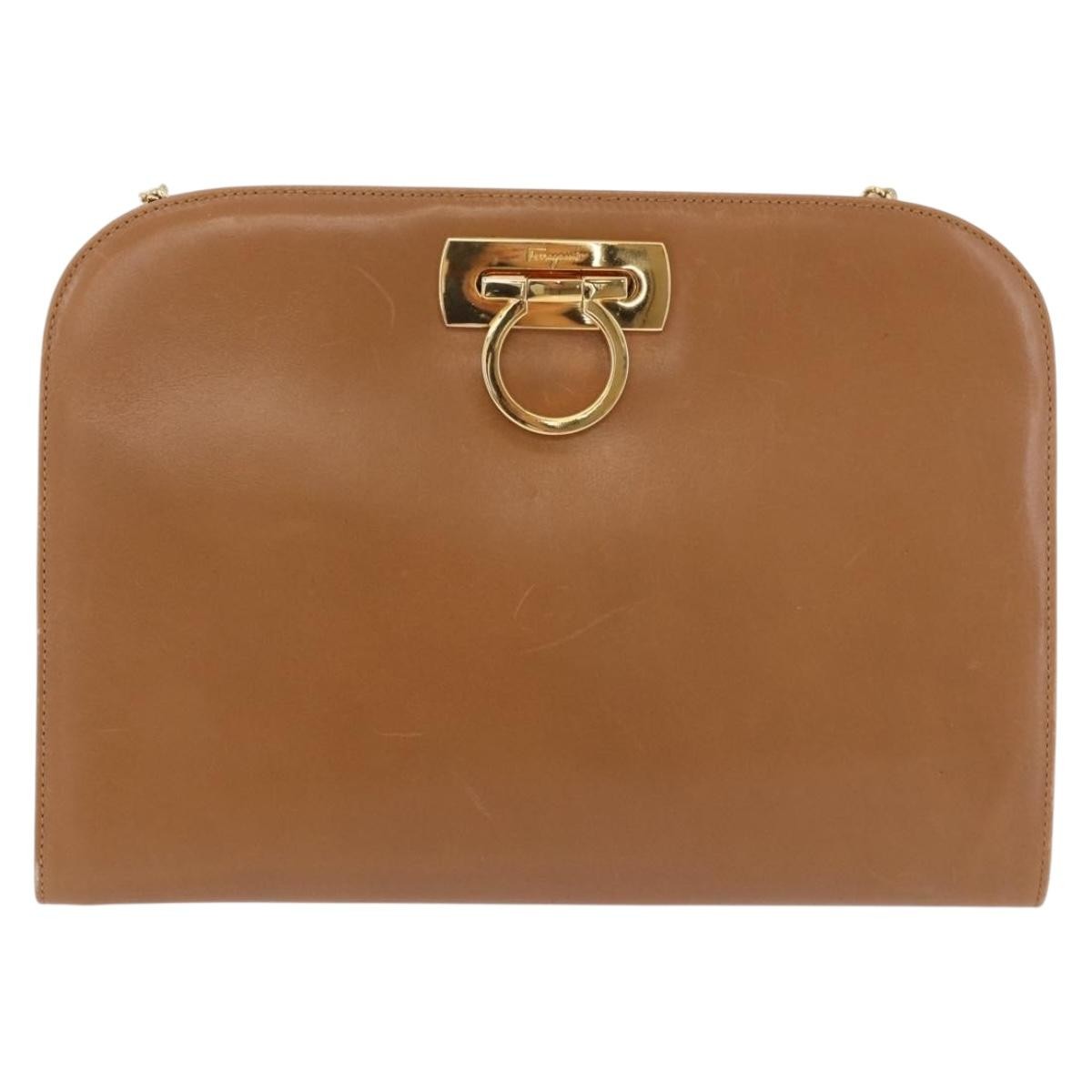 Salvatore Ferragamo Vintage Gancini Chain Leather Brown Leather Shoulder Bag Bag (Pre-Owned)