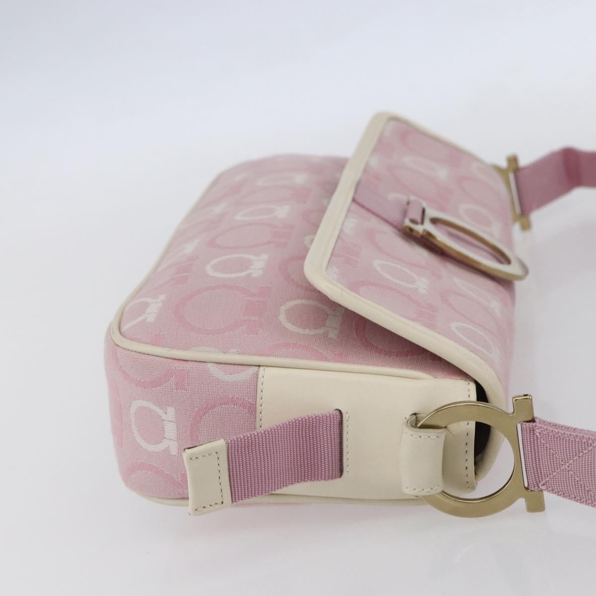 Salvatore Ferragamo Gancini Canvas Pink Canvas Shoulder Bag Bag (Pre-Owned)