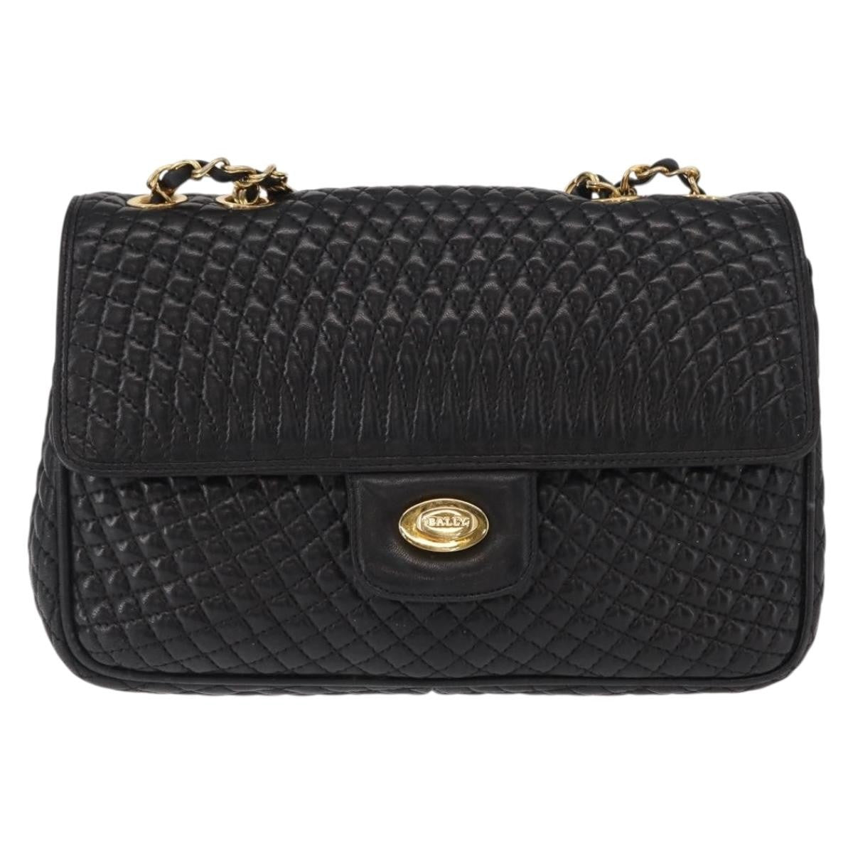 Bally Vintage Chain Quilted Leather Black Leather Shoulder Bag Bag (Pre-Owned)