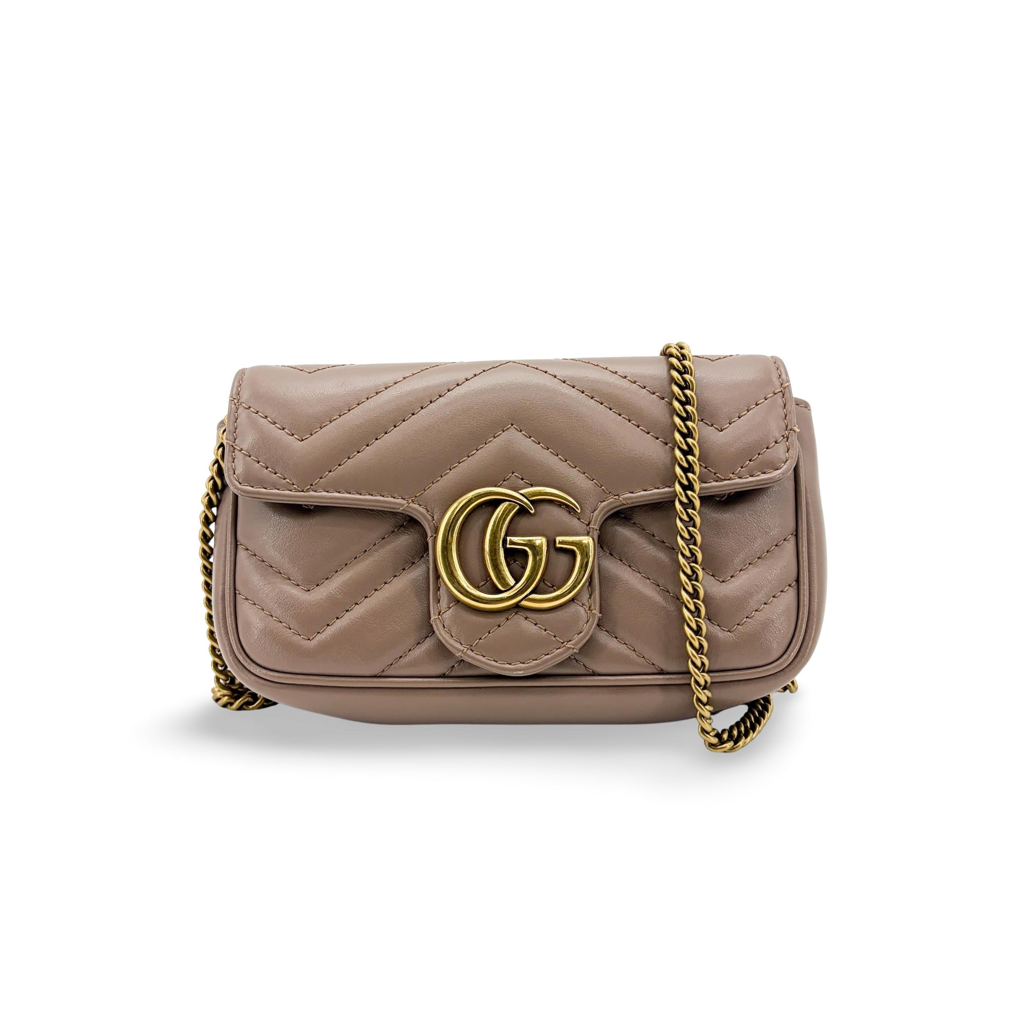 Gucci Gg Marmont Flap Chevron Leather Beige Leather Shoulder Bag Bag (Pre-Owned)