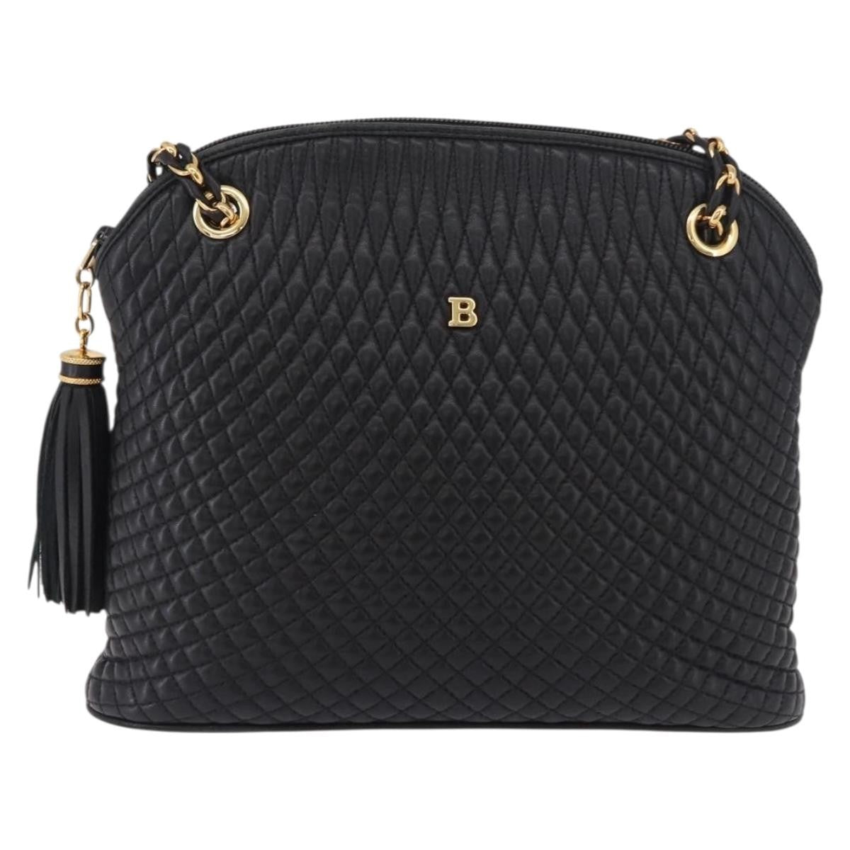 Bally Vintage Chain Quilted Leather Black Leather Shoulder Bag Bag (Pre-Owned)