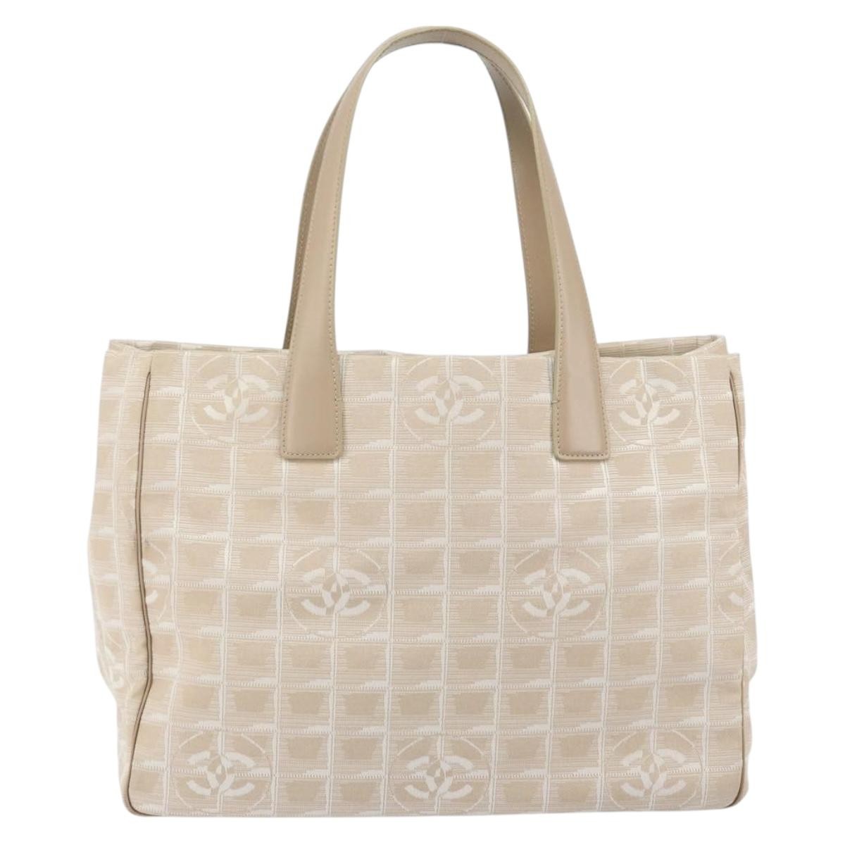 Chanel Travel Line Nylon Beige Nylon Tote Bag Bag (Pre-Owned)