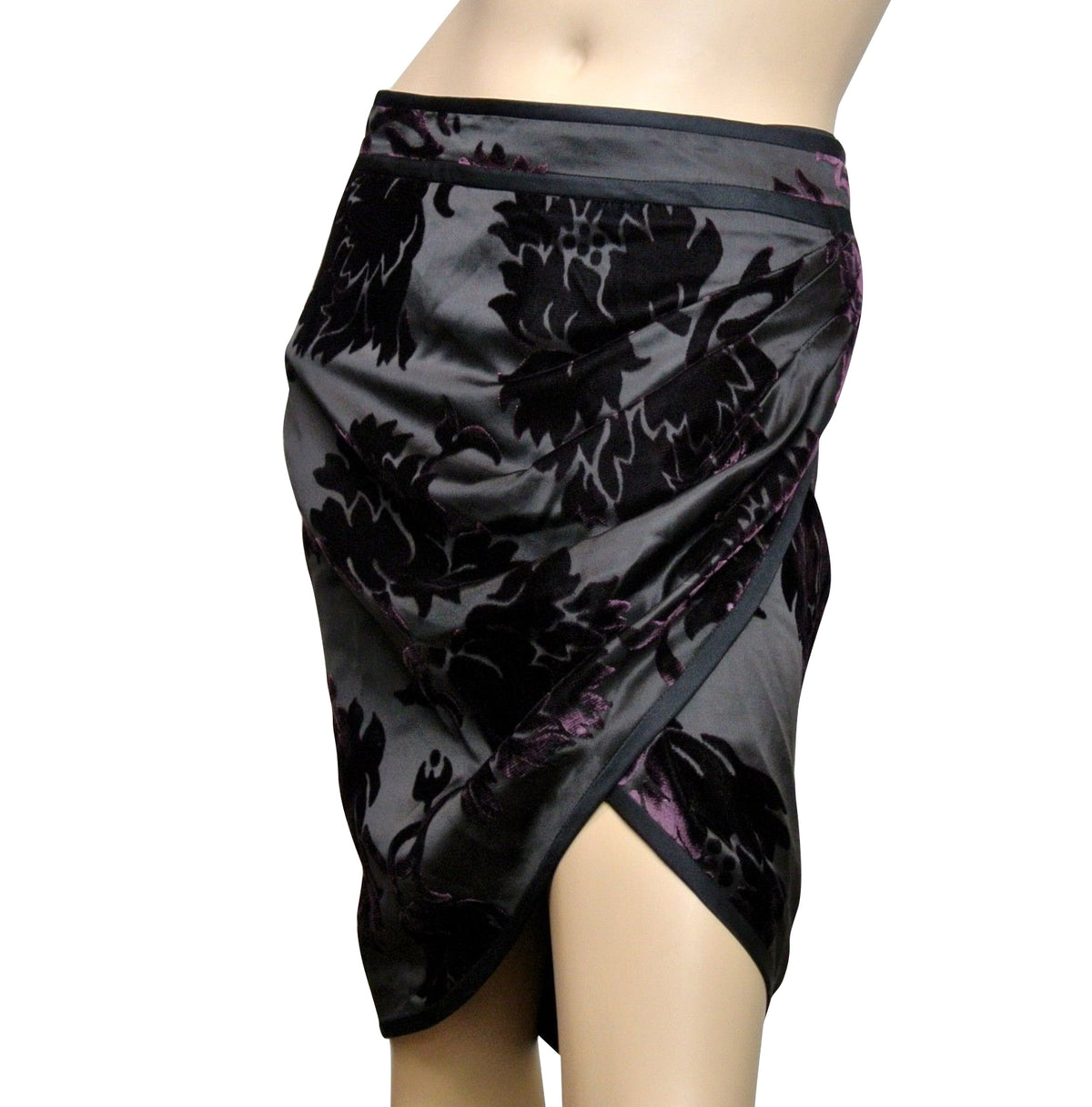 Gucci Women's Velvet Flowers Purple Silk Viscose Satin Gathered Wrap Skirt