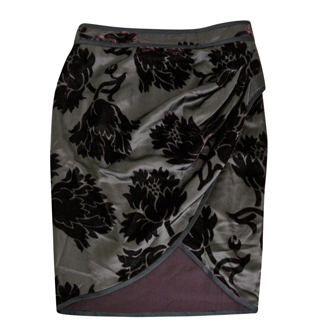 Gucci Women's Velvet Flowers Purple Silk Viscose Satin Gathered Wrap Skirt