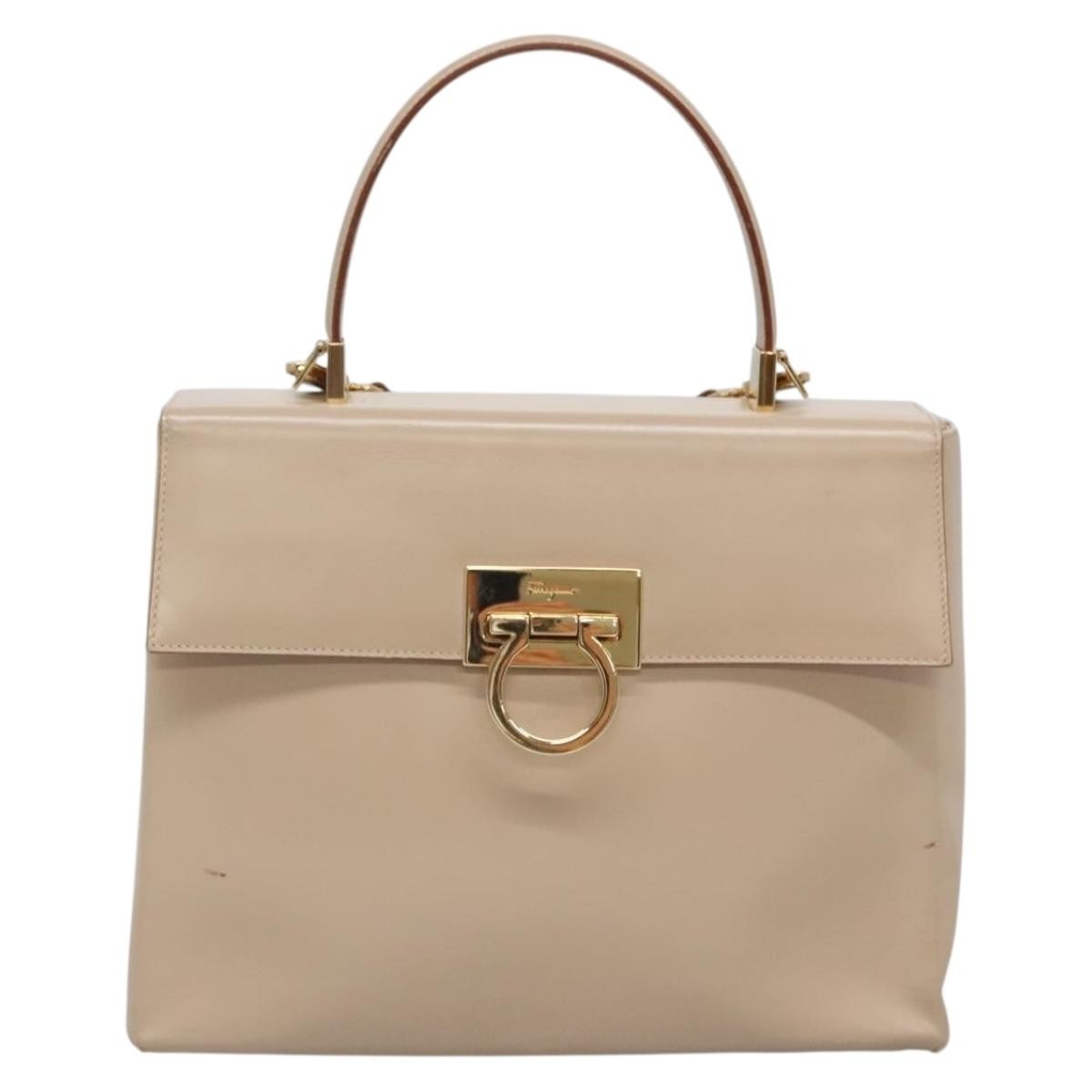 Salvatore Ferragamo Gancini Convertible Top Handle Leather Beige Leather Handbag (Pre-Owned)