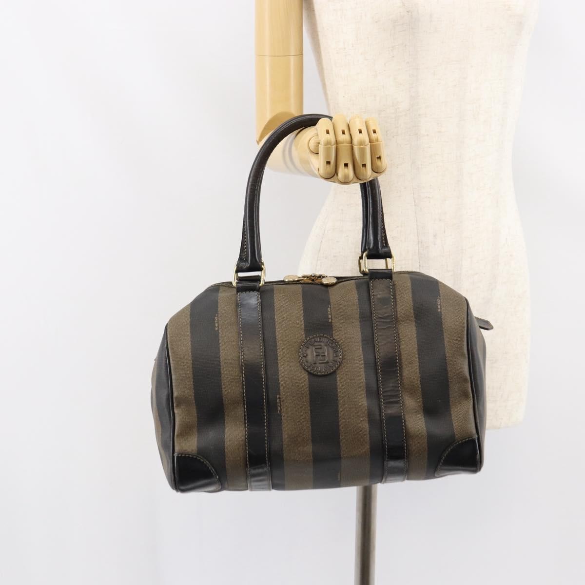 Fendi Vintage Pequin Boston Coated Canvas Brown Canvas Handbag (Pre-Owned)