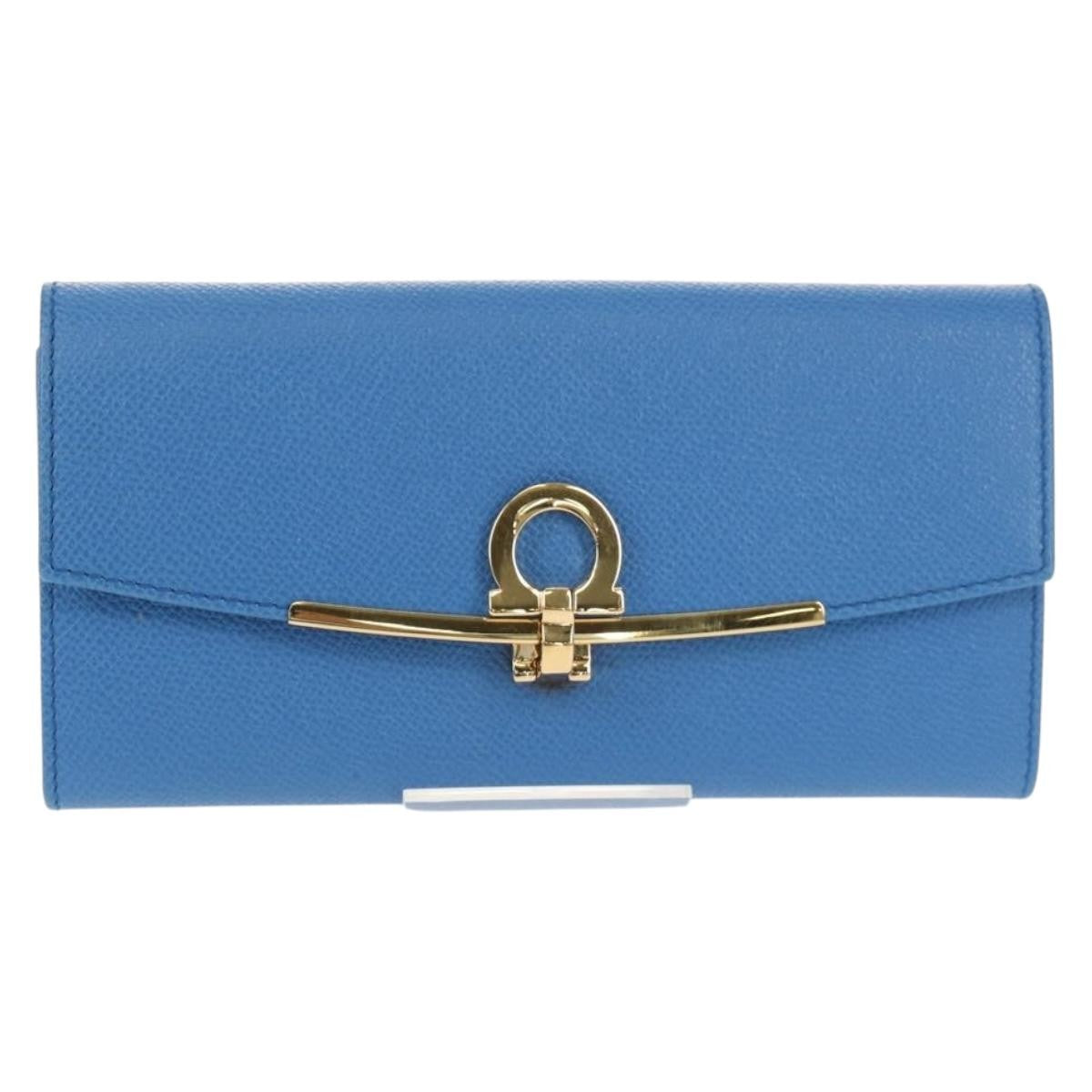Salvatore Ferragamo Gancini Flap Continental Leather Blue Leather Wallets Accessory (Pre-Owned)