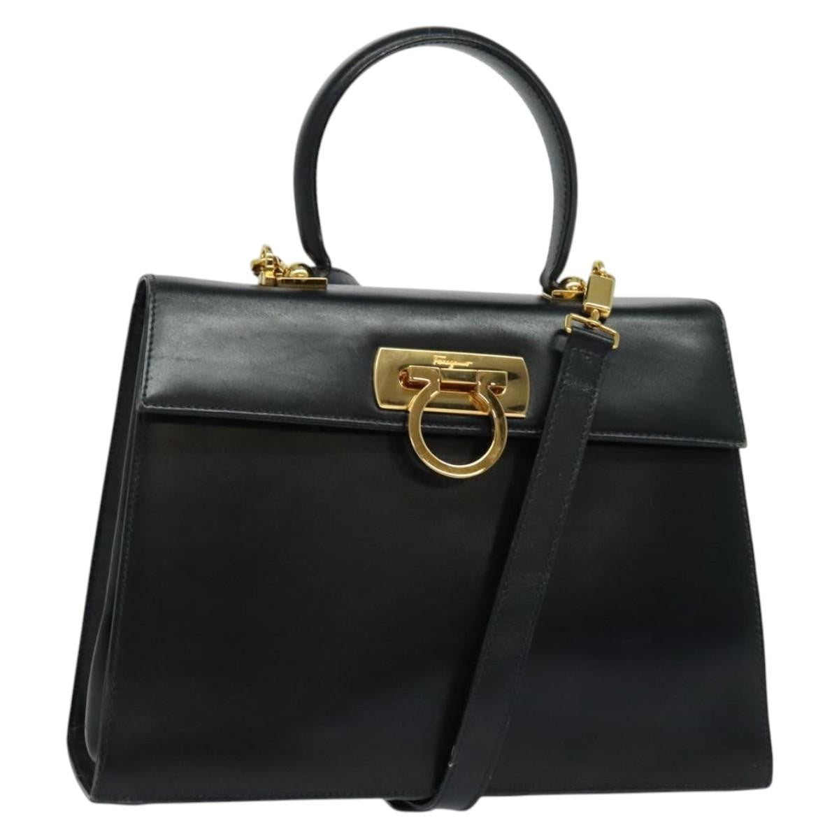 Salvatore Ferragamo Gancini Convertible Top Handle Leather Black Leather Handbag (Pre-Owned)