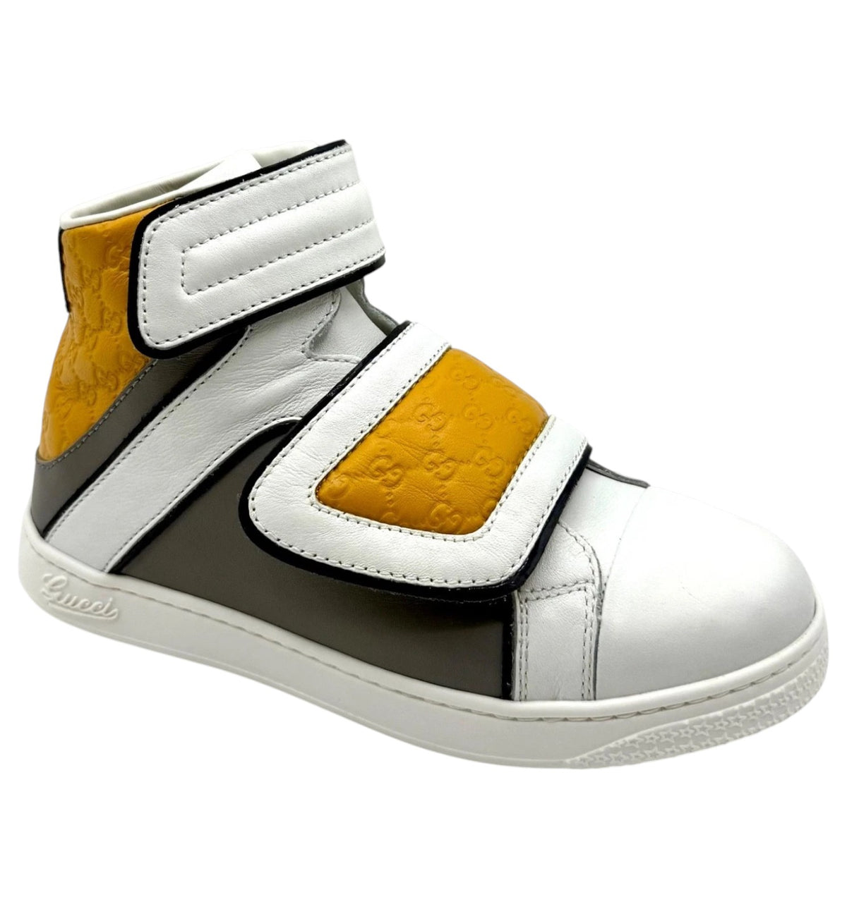 Gucci Kids White Yellow Leather Coda Pop High-top Sneaker 30/US 12.5